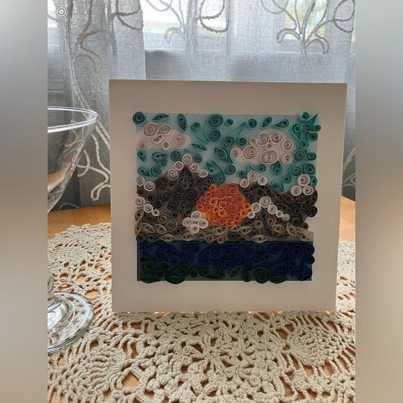 Original “Mountain Scene” painting paper quill on archival material mixed media - Picture 2 of 2